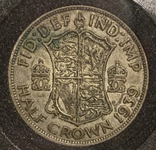 1939 England Half Crown Silver Coin King George VI 0.500% 7.07g Silver