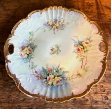Antique Dresden Germany Hand Painted Floral Pattern Porcelain Plate Gold Trim