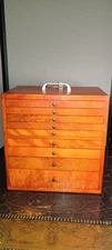 Vintage 9 Drawer Locking Wood  Dental Chest  Cabinet