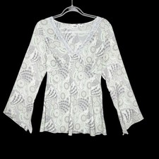 Vintage Babydoll Top Shirt Boho Fairy Y2K Size Medium Lace Split Sleeve Blue