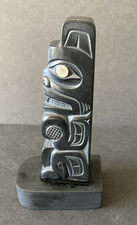 WEST NORTHWEST HADIA CARVED BLACK ARGILLITE BEAVER TOTEM POLE by GLEN POLLARD