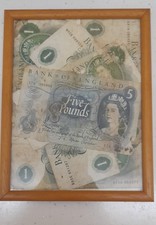 Picture Frame Containing Old £5 and £1 notes. Measures 9x7 inches