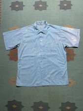 Vintage 60s short sleeve button shirt blue faded poly cotton lightweight medium