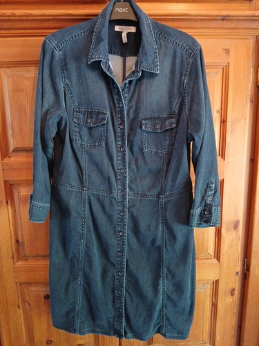 Bravissimo Blue Denim Look Cotton Button Up Dress 3/4 Sleeves Size 16 Curvy