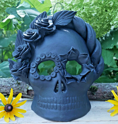 Day of the Dead Mask Frida Kahlo Black Clay Handmade Michoacán Mexican Folk Art