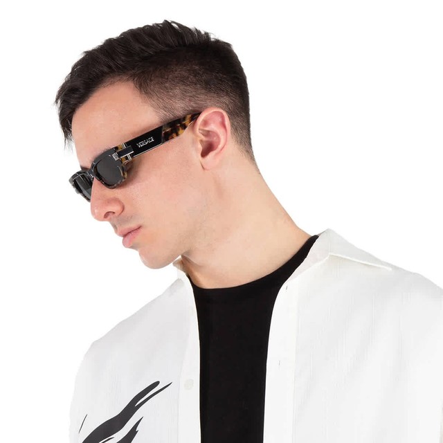 Versace Dark Grey Rectangular Men's Sunglasses VE4465 545687 53 VE4465 545687 53