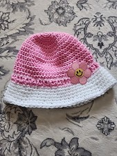 Handmade Crocheted Baby Hat Pink  White