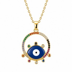 Authentic Women's Evil Eye Ring Pendant CZ Enamel 14K Gold Plated Necklace Jewelry