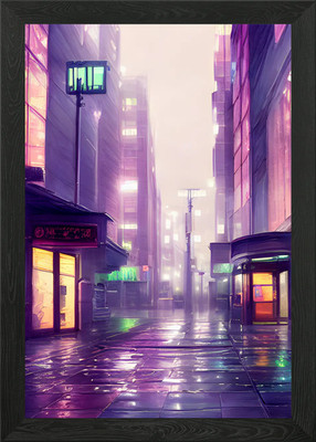 Lofi City In the Rain Framed Wall Art Poster Canvas Print Picture