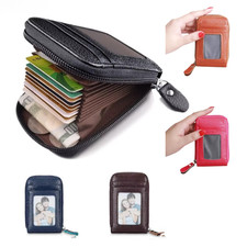 RFID Blocking Leather Credit Card Holder Slim Zipper Pocket Wallet ID Window Men