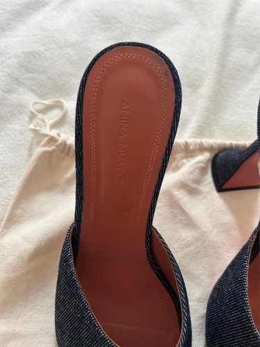 $995 Amina Muaddi 39.5 Denim Lupita heel mule - Picture 3 of 4