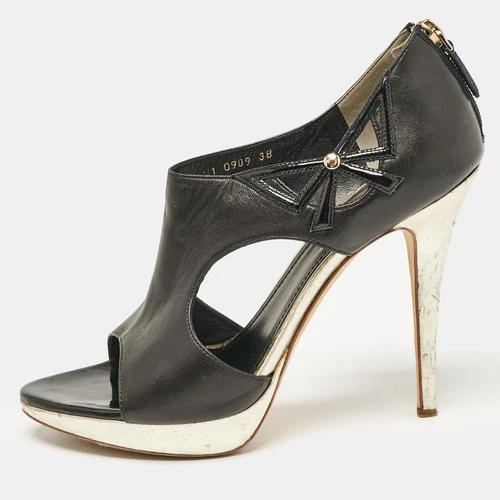 Escarpins à plateforme découpés nœud en cuir noir/or Dior taille 38