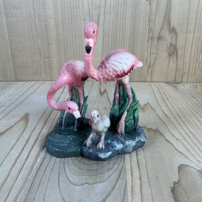 Pink Flamingo Family Figurine Parents And Baby Glitter Accents 5x4x2.5 