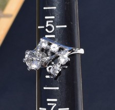 Solitaire CZ Stamped Sterling Silver Cocktail Ring Size 5.5 With 4 CZ Accents