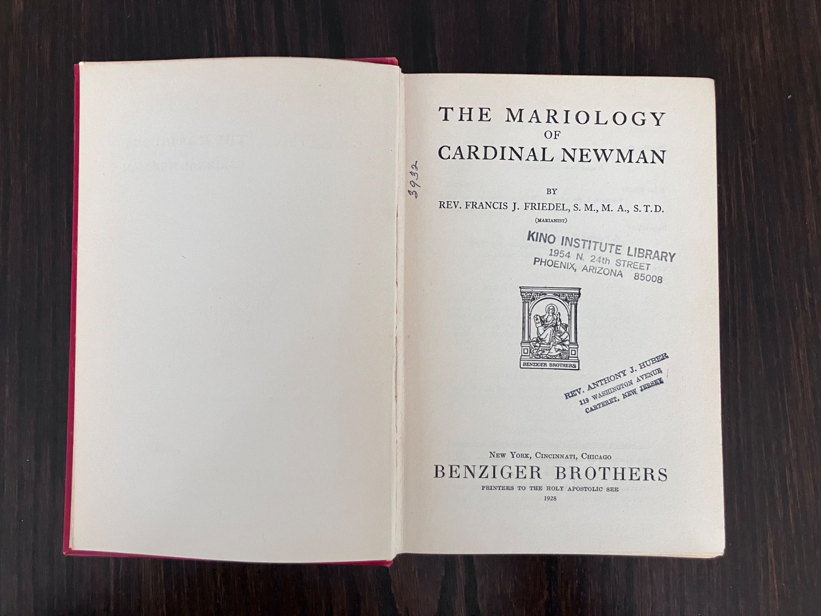 The Mariology of Cardinal Newman by Rev. Francis J. Friedel, 1928, Hardcover