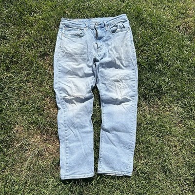 Levis 511 Big E Denim Blue Jeans Mens Sz 34x30 Distressed Medium Wash Raw Hem