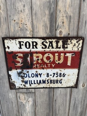 Antique Vintage  STROUT  Realty Real Estate For Sale Sign Massachusetts Embossed