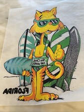 VINTAGE TOO COOL FOR WORDS SURFER CAT IRON ON TRANSFER FLORIDA 1980'S 12x9”
