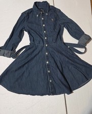 Polo Ralph Lauren Denim Long Sleeve Belted Dress Pockets Girls 7 Pony Button