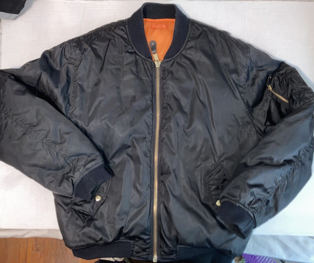 LARGE USAF MA-1 Flyer's Jacket Mens Black Flight Bomber Vintage | eBay