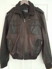 Mens Brown Real Leather Jacket Biker Retro Style Size Large L Full Circle ribbed