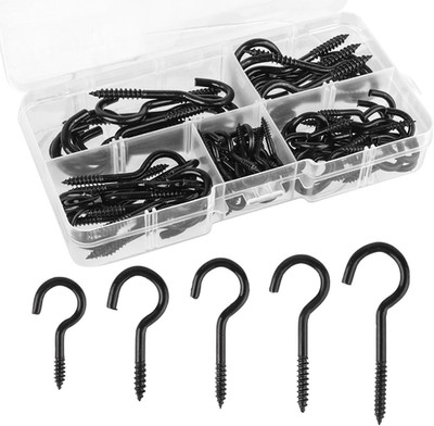 75 Stück Haken zum Schrauben Klein, Multi-Size Schraubhaken Schwarz, Einschraubb