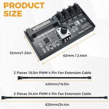 12V 4 Pin PWM Fan Speed Controller, PC Chassis Fan Adapter Hub Powered by SAT...