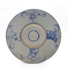 Plat chinois bleu céramique vernissée style Qing 18e/19e ? Asian antique flat(B)