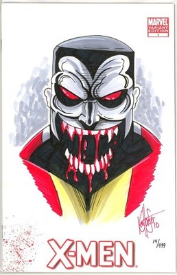 X-MEN 1 DYNAMIC FORCES SIGNED KEN HAESER REMARKED VAMPIRE COLOSSUS SKETCH DF COA