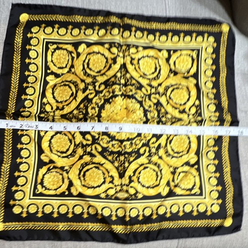 Versace Men's 100% Silk Baroque Pattern Handkerchief Black Gold Twill ...