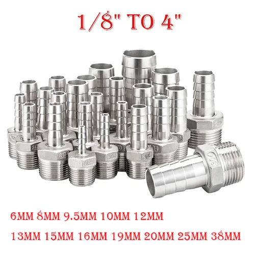 Stainless Male Thread Pipe Fitting x Barb Hose Tail Connector BSP 1/8" to 4" - Bild 2 von 86