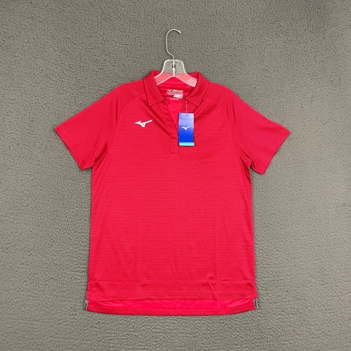 Mizuno Performance Polo Shirt Womens Medium Red Striped Activewear Preppy Mom