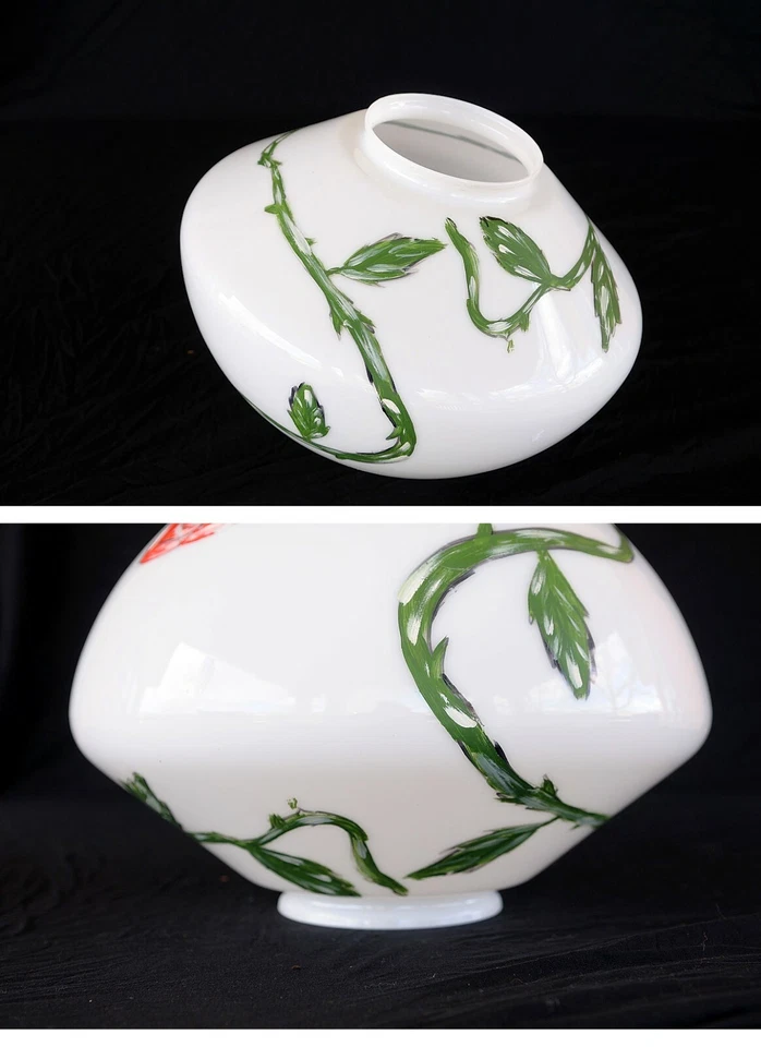 LIGHT SHADE Roses 18" SCHOOL HoUsE  HaNd Painted MiLK Glass Art Deco 1930s 1940s - Image 3 of 4