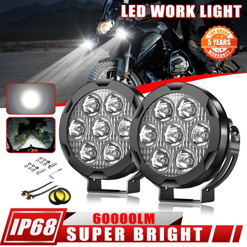 Pair LED Spot Light Motorcycle Headlight Spotlight Fog Lamp Driving Yellow White