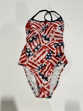 Women's Scoop Back One Piece Swimsuit - Red/White/Blue Medium