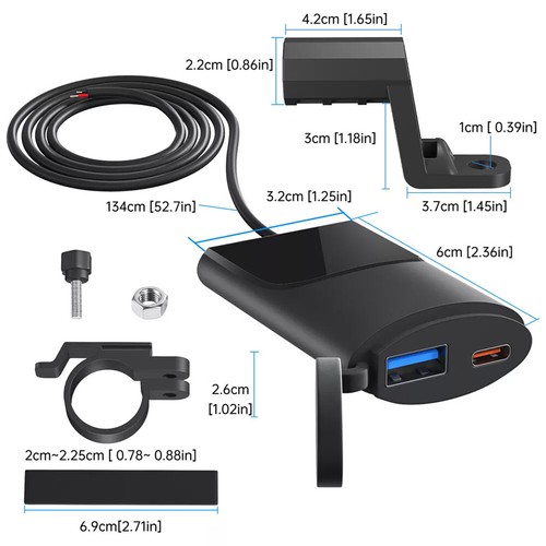 Waterproof QC3.0 PD Motorcycle USB Phone GPS Fast Charger Adapter Voltmeter New - Picture 10 of 20