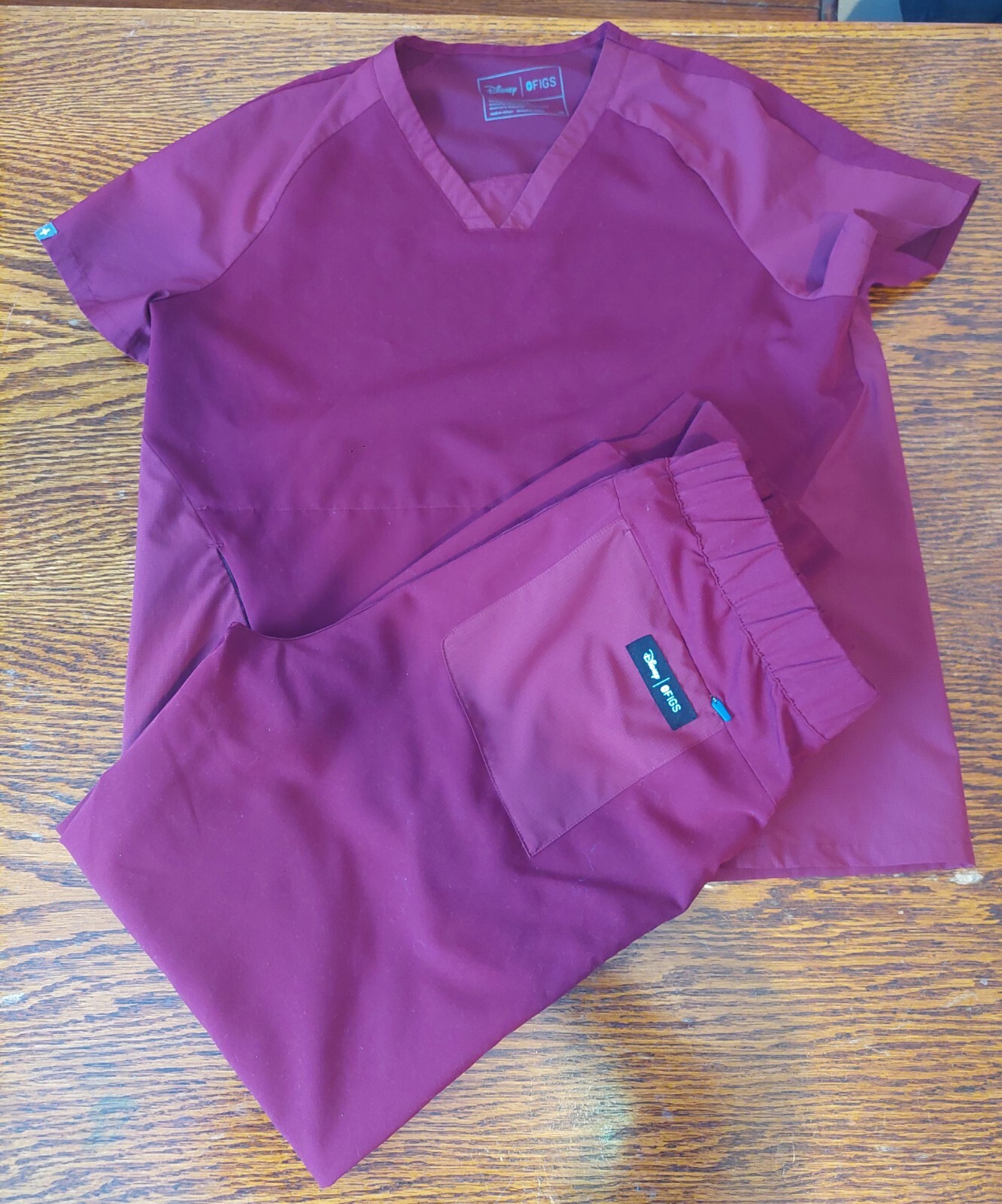 Figs Disney Mickey Mouse Burgundy Scrub Top & Joggers Size Medium