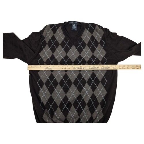 Marco Fiori Sweater Mens Size L Brown Argyle Made In Italy Merino Wool Business - Picture 5 of 8