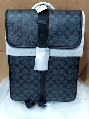 NWT COACH Gunmetal/Charcoal, BLAINE BACKPACK IN SIGNATURE CANVAS/leather  CJ575 | eBay