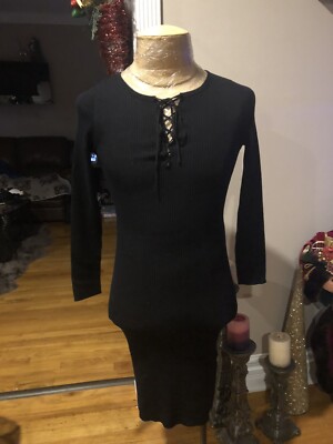 Club Monaco Black ribbed knit sweater dress Long Sleeve Silk Mix size XS |  eBay