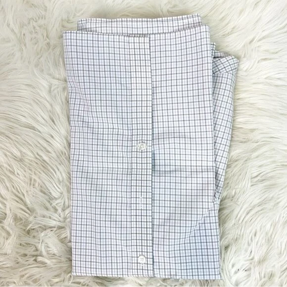 CAMISA DE VESTIR MICHAEL KORS LAVANDA NEGRA BLANCA A CUADROS BOTÓN DELANTERO PARA HOMBRE 15.5/34/35 Foto 4 de 4