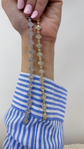 8.22 Ct Round Simulated Diamond 925 White Sterling Silver Clover Tennis Bracelet - Picture 7 of 10