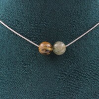 Steine Und MinéRaux. Halskette 2 Perlen Quarz Rutil 8 MM Kette Stahl GefräSt