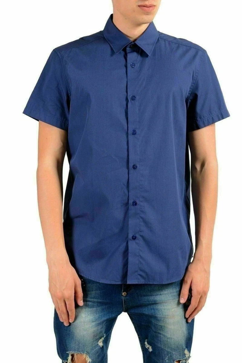 Camisa informal de manga corta azul Versace Jeans para hombre US s IT 48