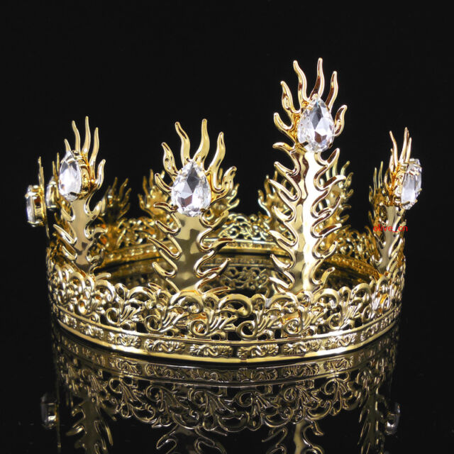 Men&#039;s Imperial Medieval Fleur De Lis Gold King Crown 11cm Tall 18cm Diameter