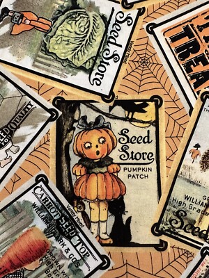 PUMPKIN PATCH SEED PACK ORANGE J WECKER FRISCH RETRO VINTAGE HALLOWEEN FABRIC HY