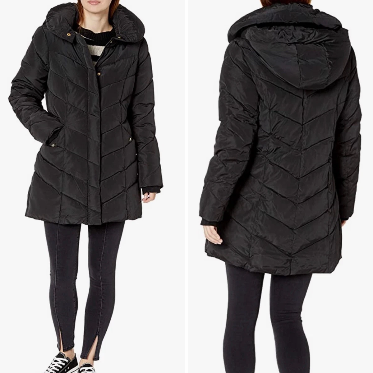 Steve Madden Women s Long Chevron Quilted Outerwear Jacket