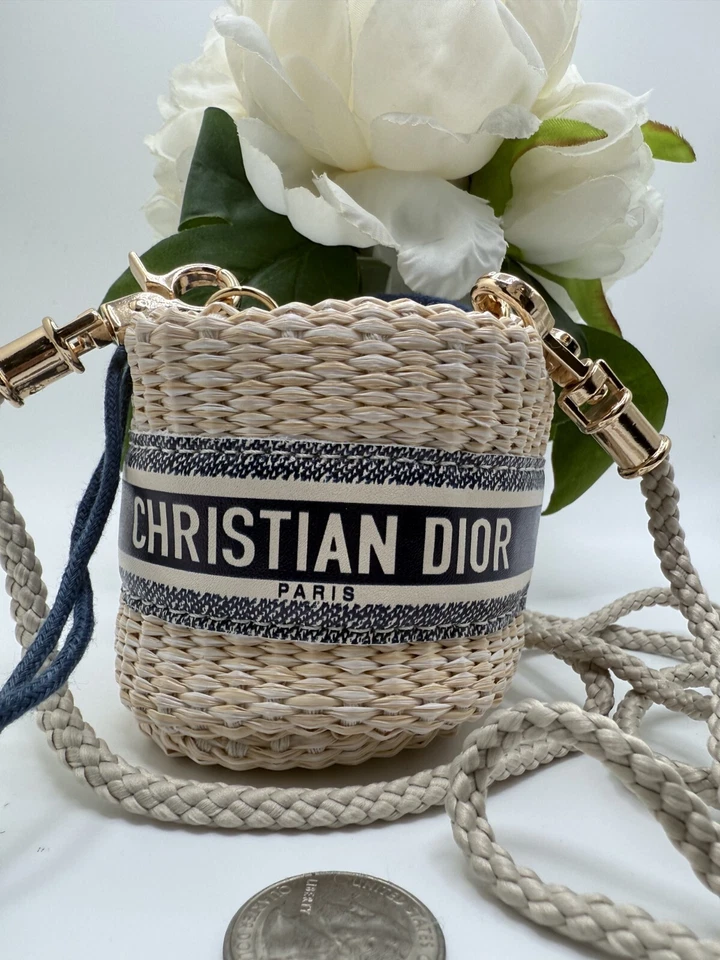 Christian Dior Straw Pouch Mini Shoulder Bag Bucket Novelty Makeup Cosmetic - Image 2 of 4