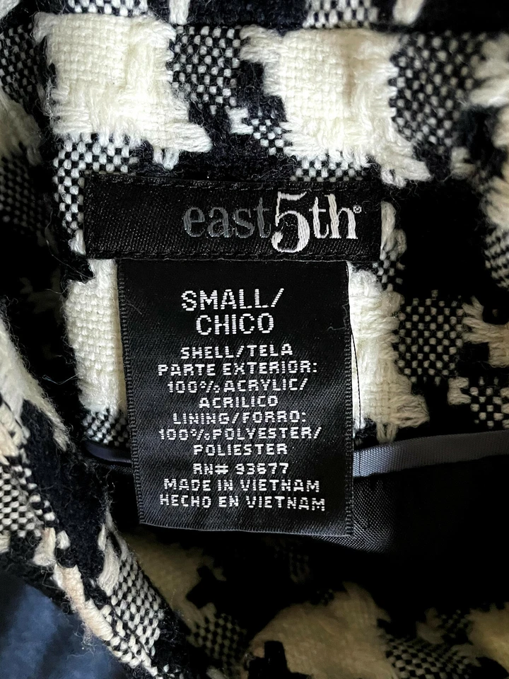 Chaqueta Abrigo East 5th Mujer Negro/Blanco Pata de Gallo Botones Cierre Talla S Foto 4 de 4