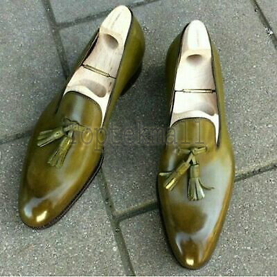 Men\'s Palladio Tassel Slip-On Loafers in Light Olive Textured Leather Paul Parkman Men main image 4